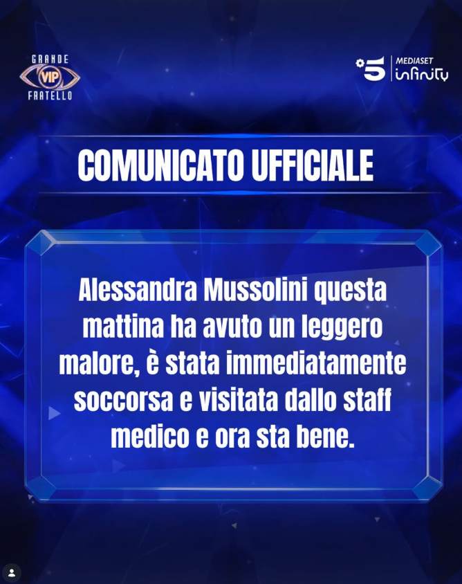 Malore al Grande Fratello Vip